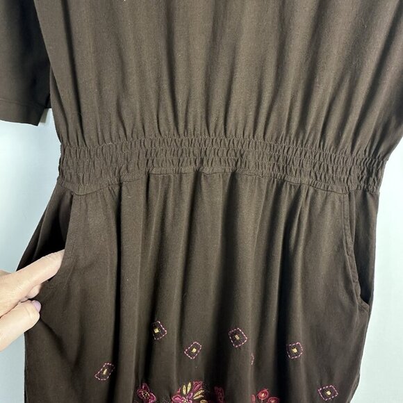 Johnny Was JW Los Angeles Cotton Jersey Knit Mini Dress M Embroidered 3/4 Sleeve - Picture 4 of 13